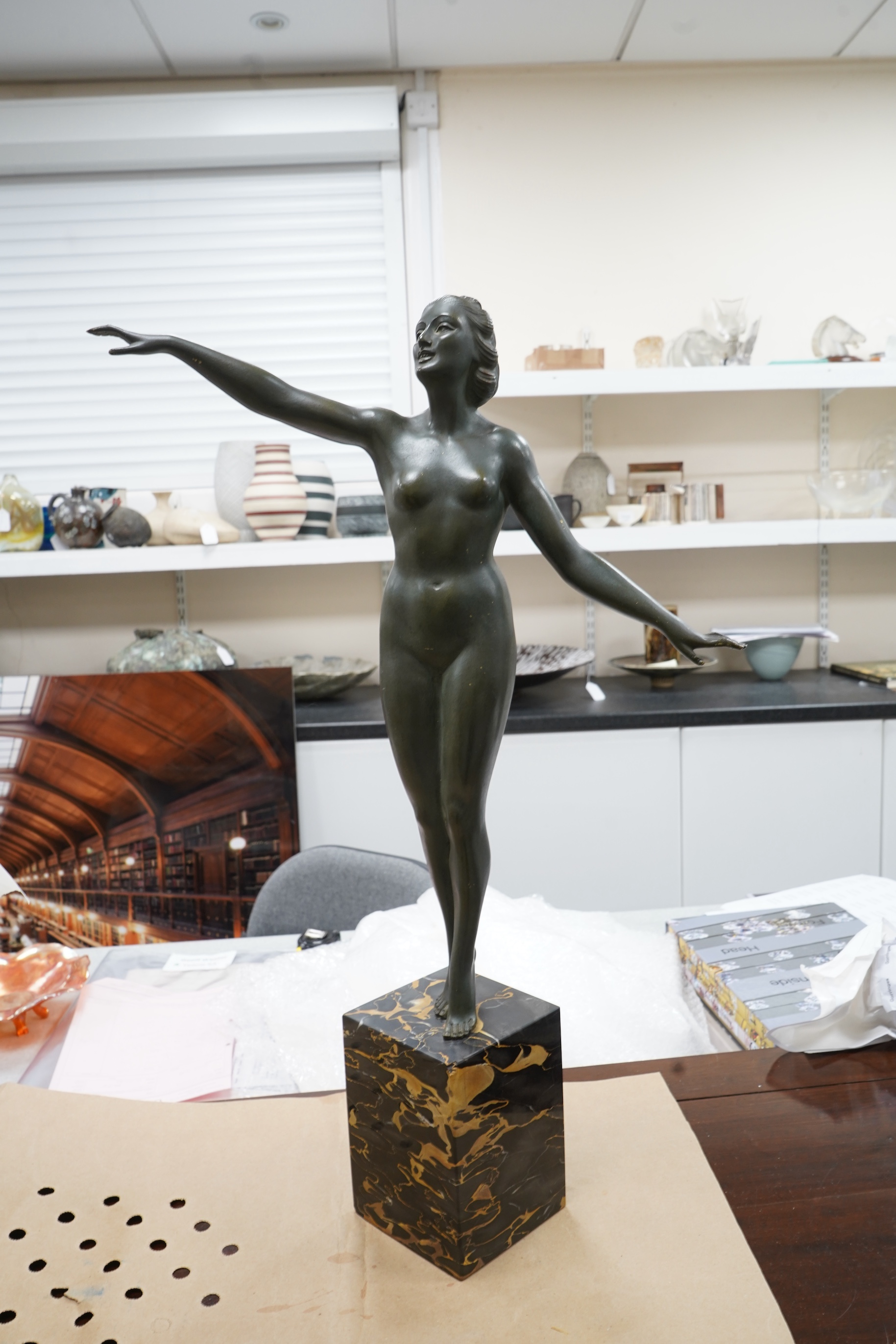 Segundo - Bronze nude female, on marble plinth, 47cm wide x 67cm high